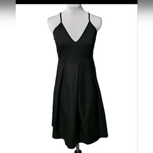 Elia Cher Womens Sz Med Black VNeck Spaghetti Strap Midi Dress Lightweight Nwt